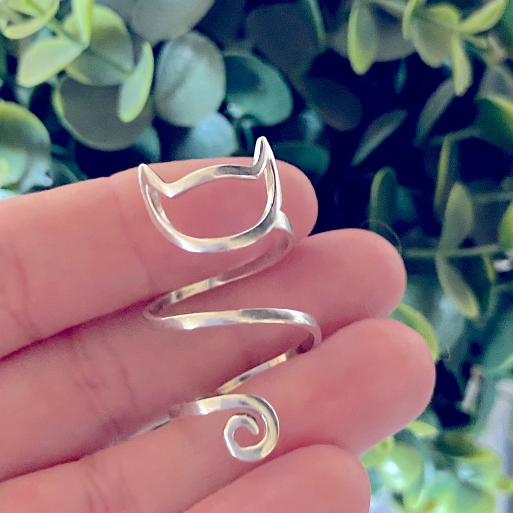 Cat tail sterling silver 925 swirl ring size 7.5